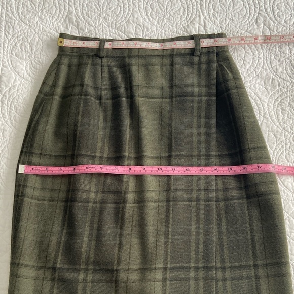 Ralph Lauren Vintage Plaid Tartan Tweed Wrap Fringed Maxi Skirt Green 4 - Picture 10 of 13
